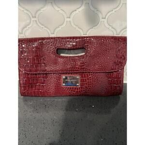 Nine West Faux Snakeskin Burgundy Red Envelope  Clutch 12 X 7”